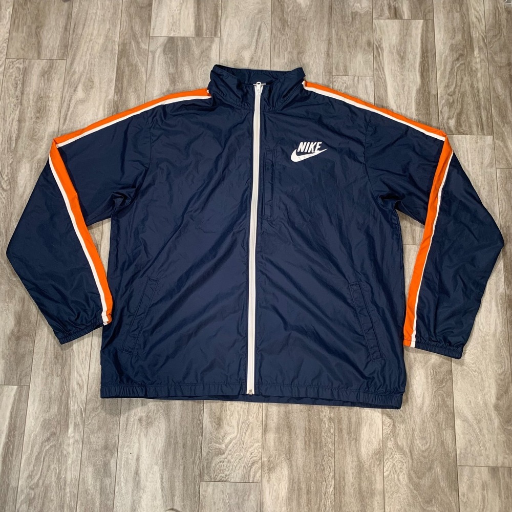 Vintage Nike Pullover Mens 2XL XXL Blue Orange White Swoosh Full Zip Windbreaker